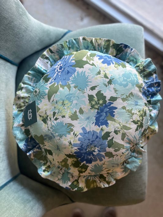 Round Floral Ruffle Pillow