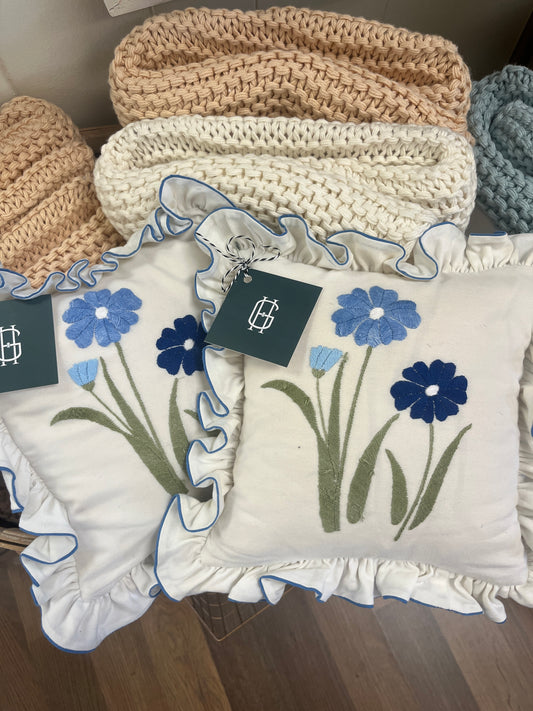 Blue Daisies Ruffle Pillow