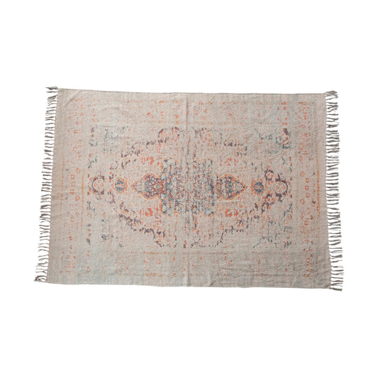 Blair Cotton Chenille Distressed Print Rug w/ Fringe