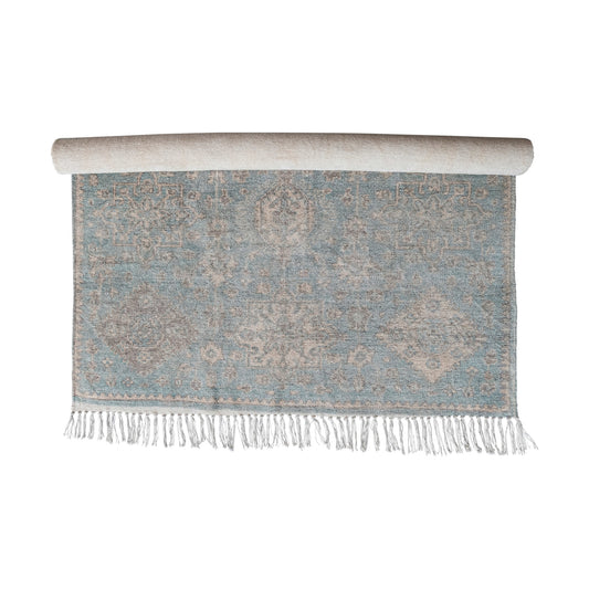 Colette Cotton Chenille Distressed Print Rug w/ Fringe