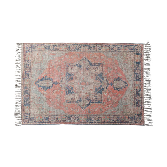 Olivia Cotton Chenille Distressed Print Rug w/ Fringe