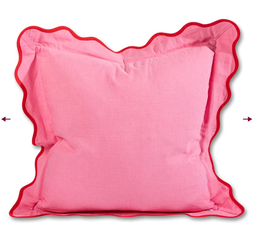 Darcy Linen Pillow, Light Pink + Cherry