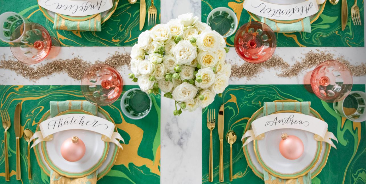 Green & Gold Vein Marbled Placemats