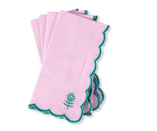 Light Pink + Emerald Linen Napkin Set