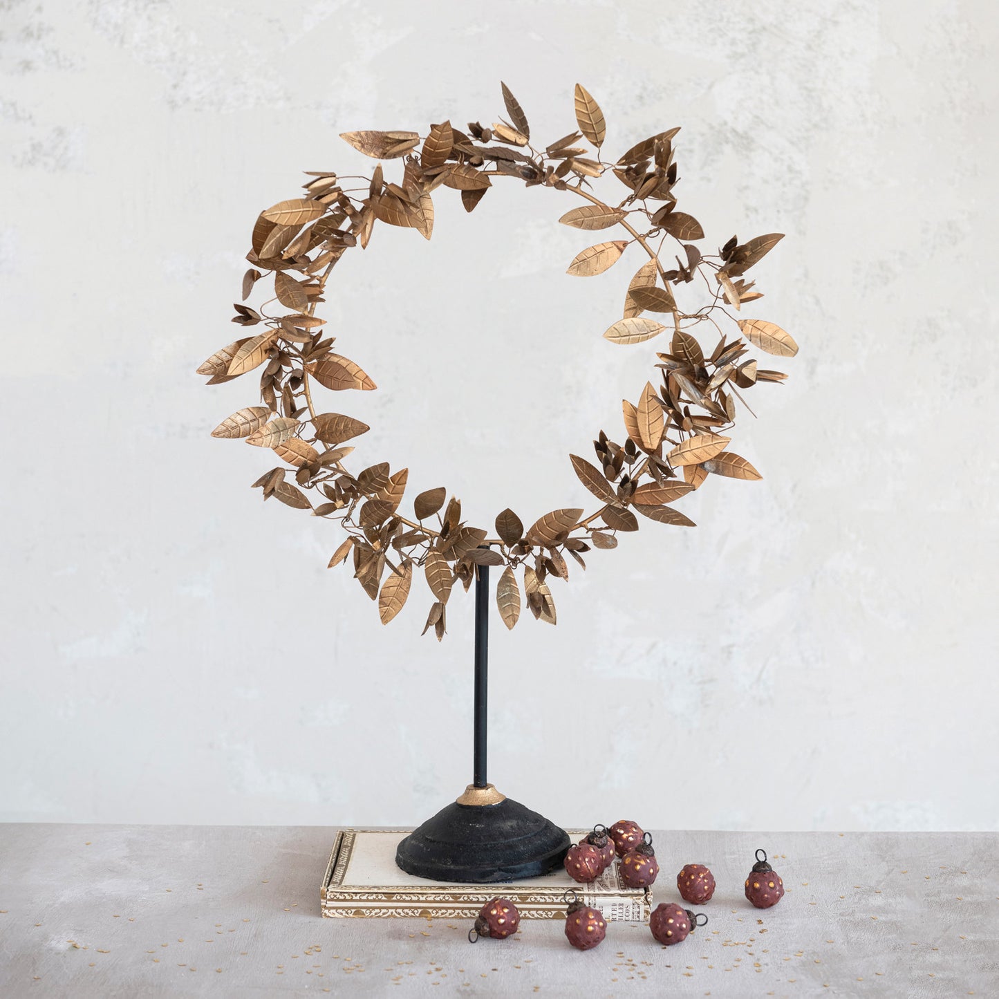 Metal Leaf Wreath on Stand