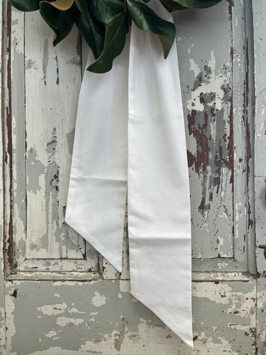 White Linen Wreath Sash